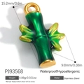 Bamboo-shaped stainless steel pendant with green enamel and gold plated metal loop - Green Bamboo Style (PJ93568)