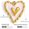 Goldener Edelstahl-Herzanhänger mit rosa Perlen-Emaille-Inlay und Wellenrand-Design - Rosa-Weiß Perlglanz Doppellagiges Herz Anhänger (PJ93612B)