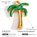 Gold-plated stainless steel palm tree pendant with green enamel detail and shiny finish - Green Palm Tree (PJ93570)