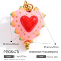 Pink heart stainless steel pendant charm with red core and yellow accents for jewelry DIY - Pink Spiky Heart(PJ93647B)