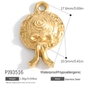 Golden straw hat charm in stainless steel with bow detail and dimensional measurements - Straw Hat Charm (PJ93516)