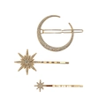 Détail du set de barrettes vintage dorées avec strass brillants étoile et lune - Style Lune Étoile Or