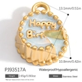 Golden stainless steel cake charm pendant with blue glitter enamel for DIY jewelry - Blue Birthday Cake (PJ93517A)