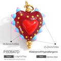 Waterproof heart pendant in stainless steel with colorful patterns and gold bead detail - Deep Red Spiky Heart(PJ93647D)