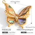 Schmetterling-Anhänger aus goldenem Edelstahl mit Perlmutt und weißen Perlen - Irisierende Perlmutt Schmetterling Strass Anhänger (PJ93613B)