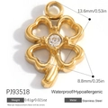 Gold stainless steel four-leaf clover pendant with clear cubic zirconia stone - Four-Leaf Clover (PJ93518)