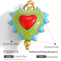 Colorful heart pendant in green enamel with red heart and gold stainless steel ring - Fruit Green Spiky Heart(PJ93647E)