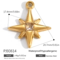 Goldener Edelstahl-Kompassstern-Anhänger mit Zirkonia-Stein und polierter Oberfläche - Kompass Achtzackiger Stern Strass Goldener Anhänger (PJ93614)