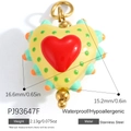 Colorful heart-shaped stainless steel pendant in yellow with red heart and gold beads - Bright Yellow Spiky Heart(PJ93647F)