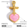 Pink enamel heart cross pendant in gold stainless steel for Mother's Day gift - Cross Heart Style (PJ93575)