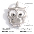 Waterproof stainless steel owl pendant charm with size dimensions and silver finish - Silver Owl (PJ93519S)