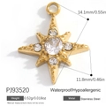 Golden stainless steel octagonal star pendant with clear cubic zirconia inlay charms - Octagonal Star (PJ93520)