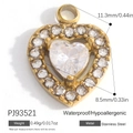 Gold plated stainless steel heart pendant with white cubic zirconia inlay charms - Hollow Heart (PJ93521)