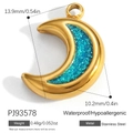 18K gold plated stainless steel crescent moon pendant with turquoise blue glitter inlay - Glitter Moon Style (PJ93578)