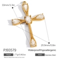 Gold plated stainless steel cross pendant featuring faceted pear and oval shaped gemstones - Vintage Cross Style (PJ93579)