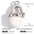Polished stainless steel bag pendant with white enamel, five-petal flower and small diamonds - White Handbag (PJ93522B)