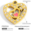 Golden heart pendant with sparkling crystals and pink enamel inlay for DIY jewelry - Triple Heart (PJ93524)