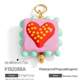 Pink stainless steel square pendant with red heart and yellow dot macaron color design - Pink Green Dot Heart Square(PJ92088A)