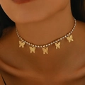 Collier ras de cou papillon doré élégant avec strass pour femmes en style punk - Collier Or