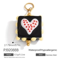 Square black stainless steel pendant with a red polka dot heart and golden ring - Black Polka Dot Heart Square(PJ92088B)