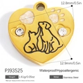 18K gold plated heart stainless steel charm featuring black cat and dog line art and gems - Pet Heart (PJ93525)