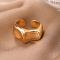 Elegant gold irregular geometric open ring with polished liquid metal texture on silk - Gold (D8521)