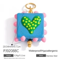 Blue square resin pendant with green heart and pink dots on stainless steel - Blue Polka Dot Heart Square(PJ92088C)