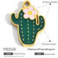 Gold plated stainless steel cactus pendant with green enamel and pink flower detail - Cactus (PJ93526)