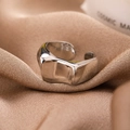 Minimalist silver irregular open ring with liquid metal texture on champagne silk - Silver (D8522)