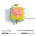 Green stainless steel cube pendant with red heart and blue beads for DIY jewelry - Green Pink Heart Square(PJ92088D)