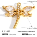 Gold stainless steel dragonfly pendant charm with white zircon stones for jewelry making - Dragonfly (PJ93527)