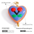 Blue heart pendant with cherry design and stainless steel base for DIY jewelry - Blue Cherry Heart(PJ92090)