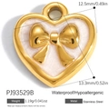 18K gold plated stainless steel heart pendant with white bow relief charm - Pj93529b (pink)