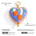 Blue and orange heart pendant with cherry pattern in stainless steel, size 20mm - Orange Blue Cherry Heart(PJ92092)