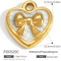 18K gold plated heart pendant with bow detail and white enamel, waterproof stainless steel - Pj93529c (blue)