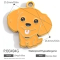 Golden stainless steel puppy pendant with orange enamel finish and hanging loop - Gold Puppy Style (PJ93494G)
