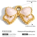 Golden stainless steel bow pendant with pink pearlescent inlay, 13.5mm by 9.95mm - Pink Bow (PJ93530B)