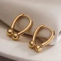 Minimalist gold irregular geometric oval earrings with polished finish and bead accents - Gold (E1204)