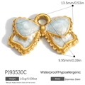 Golden stainless steel bow pendant with light blue enamel inlay and hanging ring - Blue Bow (PJ93530C)
