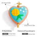 Blue glass heart pendant with yellow pineapple design and stainless steel hardware - Blue White Pineapple Heart(PJ92095A)