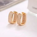 Pendientes de aro rectangulares dorados con micro pavé de circonitas blancas - Plateado (L7309)