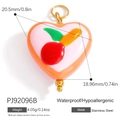 Pink heart pendant in stainless steel with cherry enamel and gold metal beads - Cherry Pink Heart Pearl(PJ92096B)
