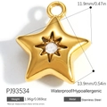 Gold stainless steel star pendant with a sparkling crystal center and radiant starburst engraving - Diamond Star (PJ93534)