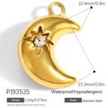 Golden stainless steel crescent moon pendant with zircon stone for DIY jewelry making - Moon Star (PJ93535)