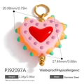 Pink heart pendant in stainless steel with colorful dots and gold-tone hooks - Pink Spiky Red Heart Multicolor(PJ92097A)