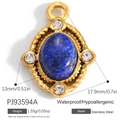 Gold-plated stainless steel oval pendant with blue gemstone and zircon accents - Blue Gemstone Charm (PJ93594A)