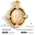 18K gold plated stainless steel floral pendant with oval opal stone and crystals - White Gemstone Charm (PJ93594B)