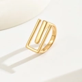 Minimalist geometric hollow rectangle open ring for women in polished 18K gold finish - Gold