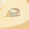 Minimalist silver geometric hollow ring with overlapping rectangular lines for women - Silver