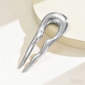 Minimalist liquid metal U-shaped hair pin in shiny silver with wavy organic design - Silver